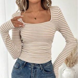 SHEIN Beige and White Knit Sweater